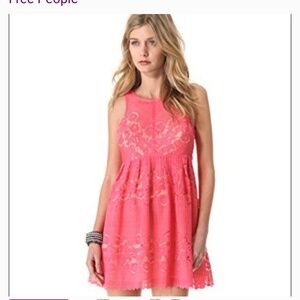 FREE PEOPLE Dress ROCCO Pink Floral Lace Pointelle Lined Cut Out Back, Size 8